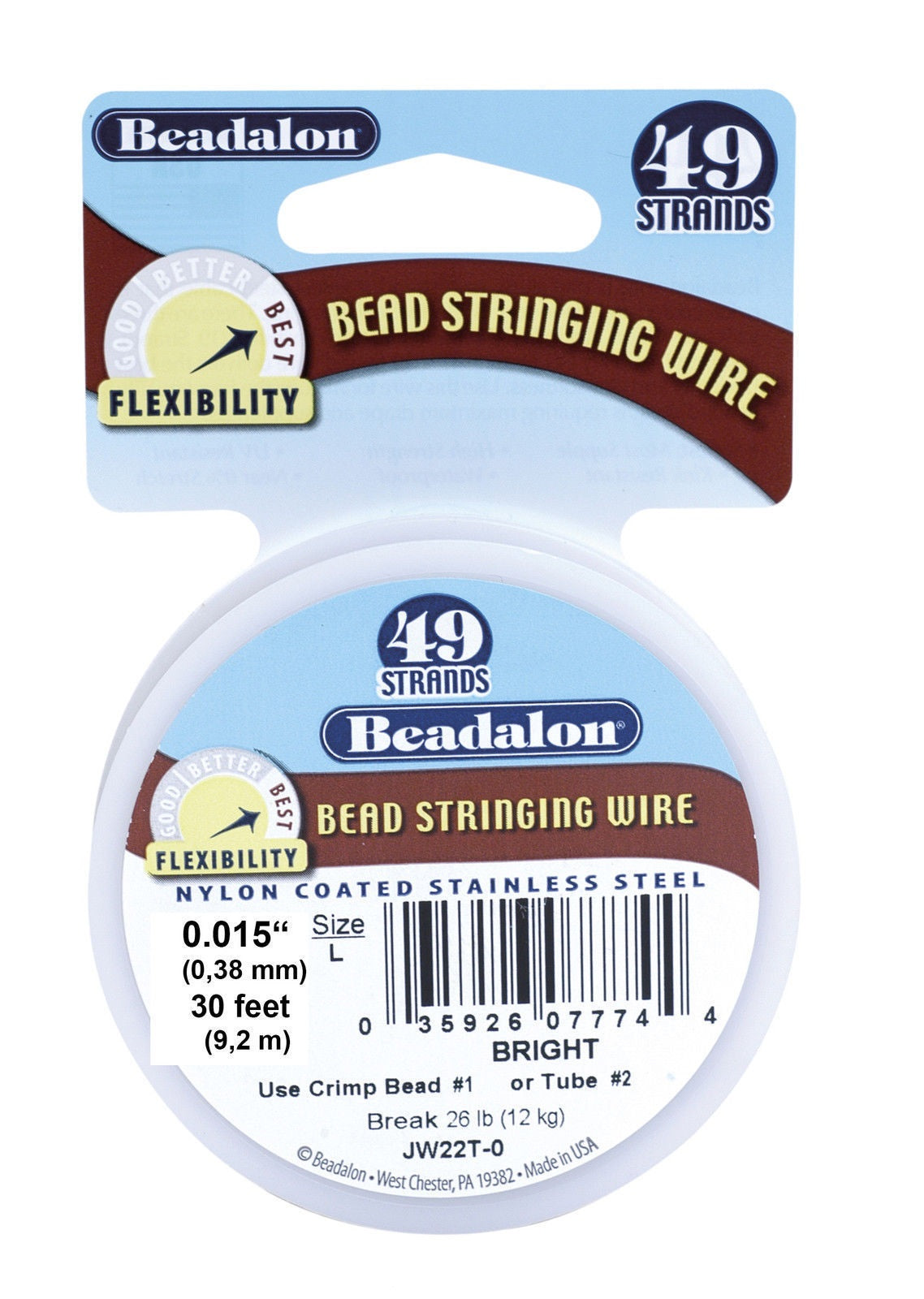 Beadalon Schmuckdraht 49 Strang Edelstahl 9,2 m Rolle (30 ft) in 4 Stärken